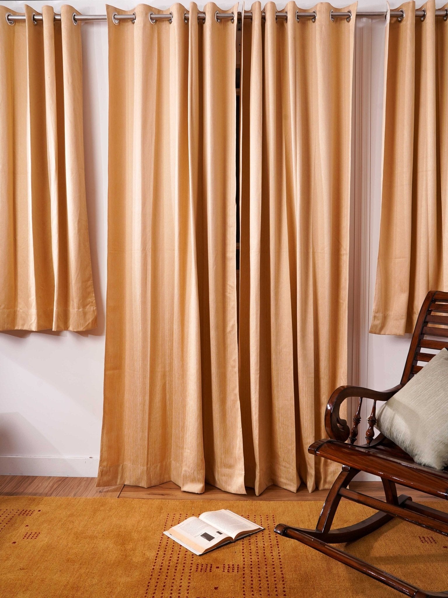 Light Gold Curtains - Poly Cotton Jacquard Fabric, Plain Solid Texture, Set of 2 Panels - BBH HOMES LLC
