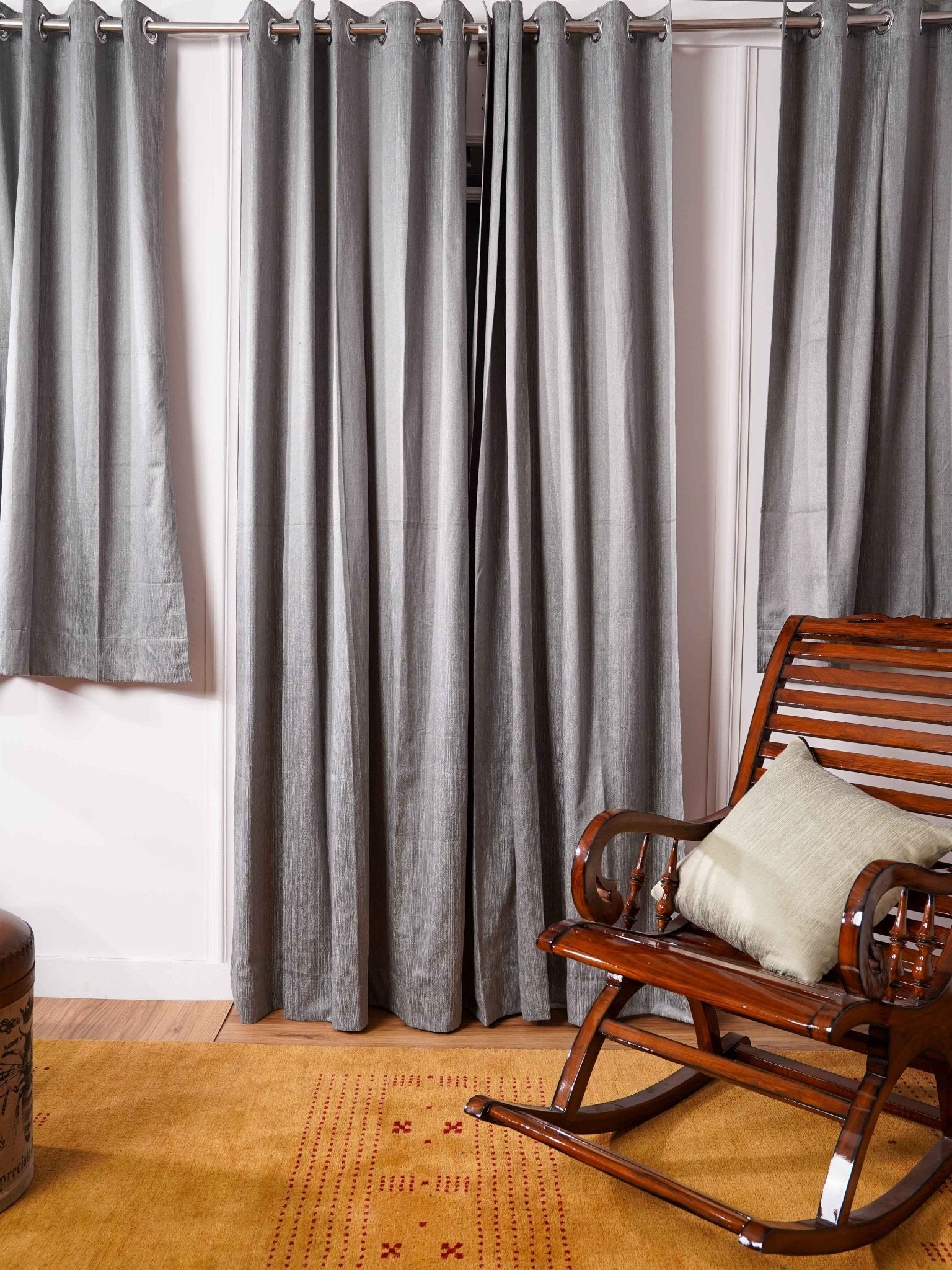 Light Gray Curtains - Poly Cotton Jacquard Fabric, Plain Solid Texture, Set of 2 Panels - BBH HOMES LLC