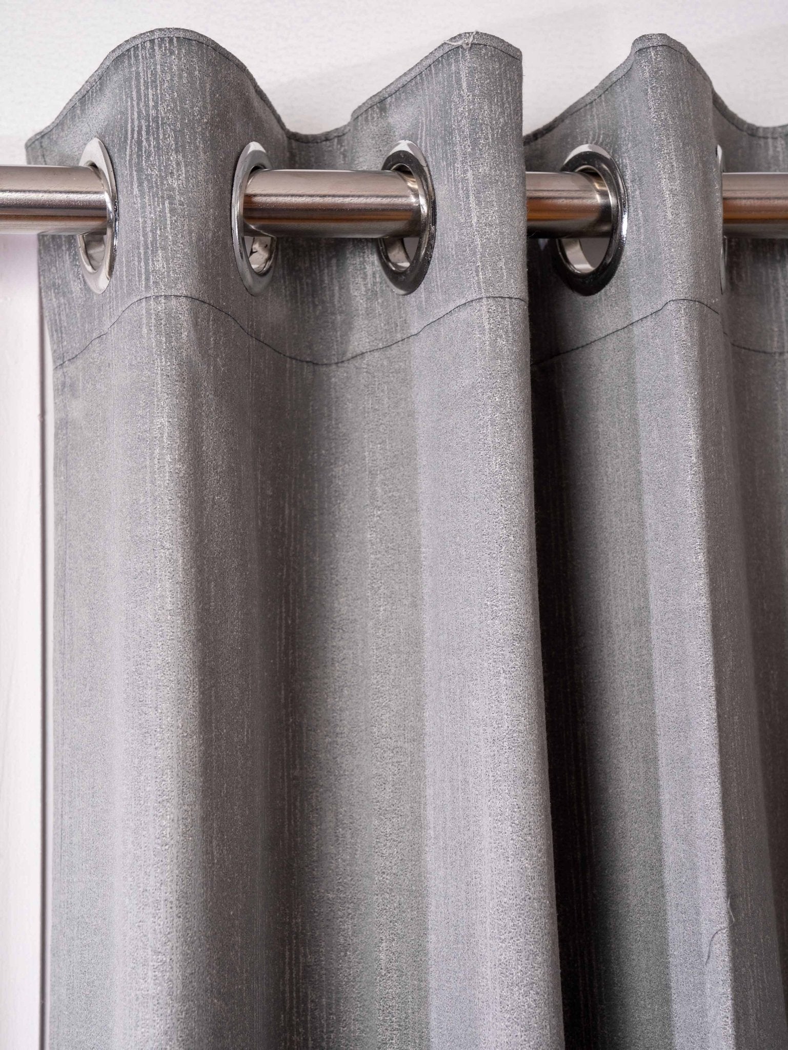 Light Gray Curtains - Poly Cotton Jacquard Fabric, Plain Solid Texture, Set of 2 Panels - BBH HOMES LLC