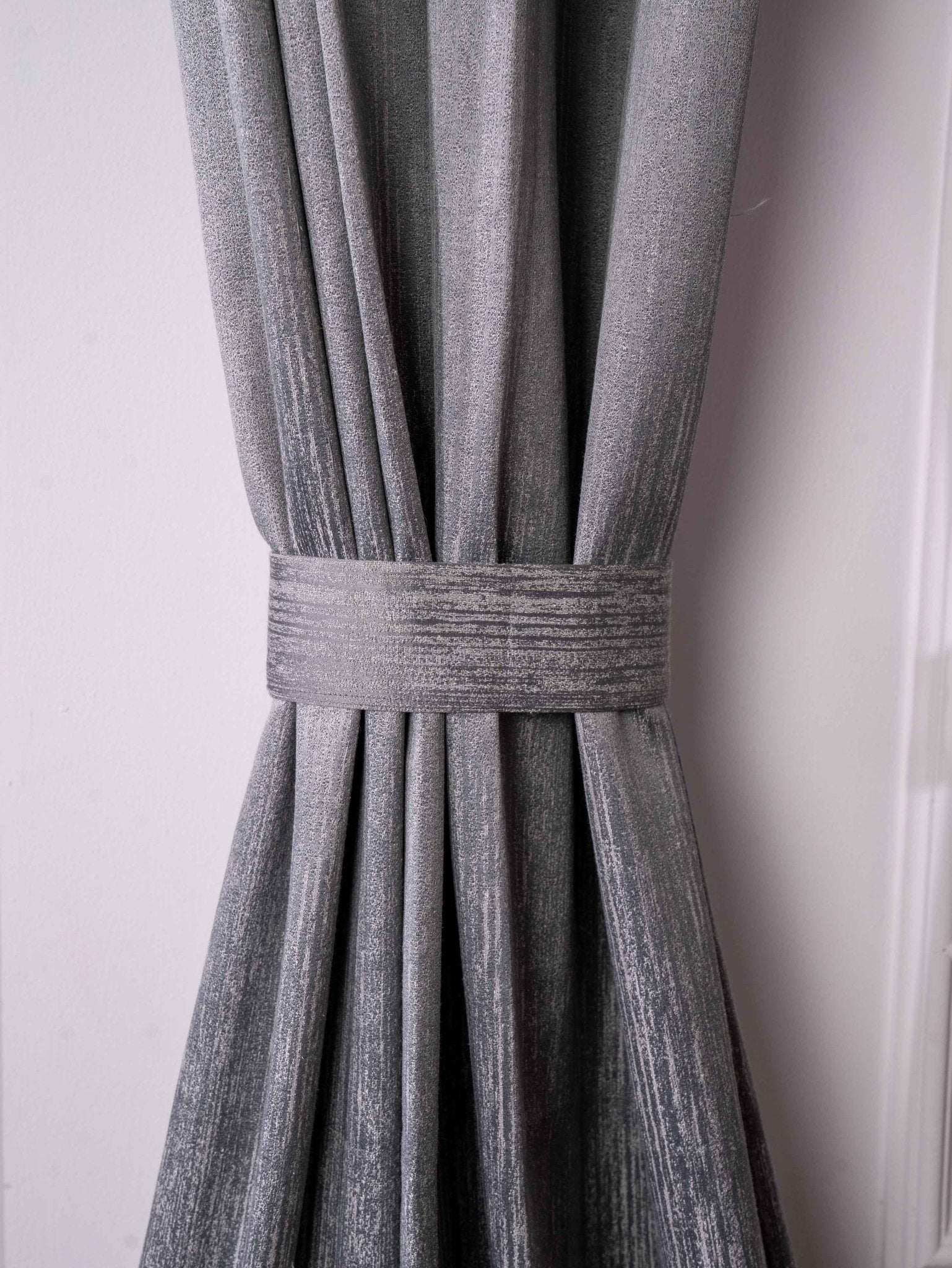 Light Gray Curtains - Poly Cotton Jacquard Fabric, Plain Solid Texture, Set of 2 Panels - BBH HOMES LLC