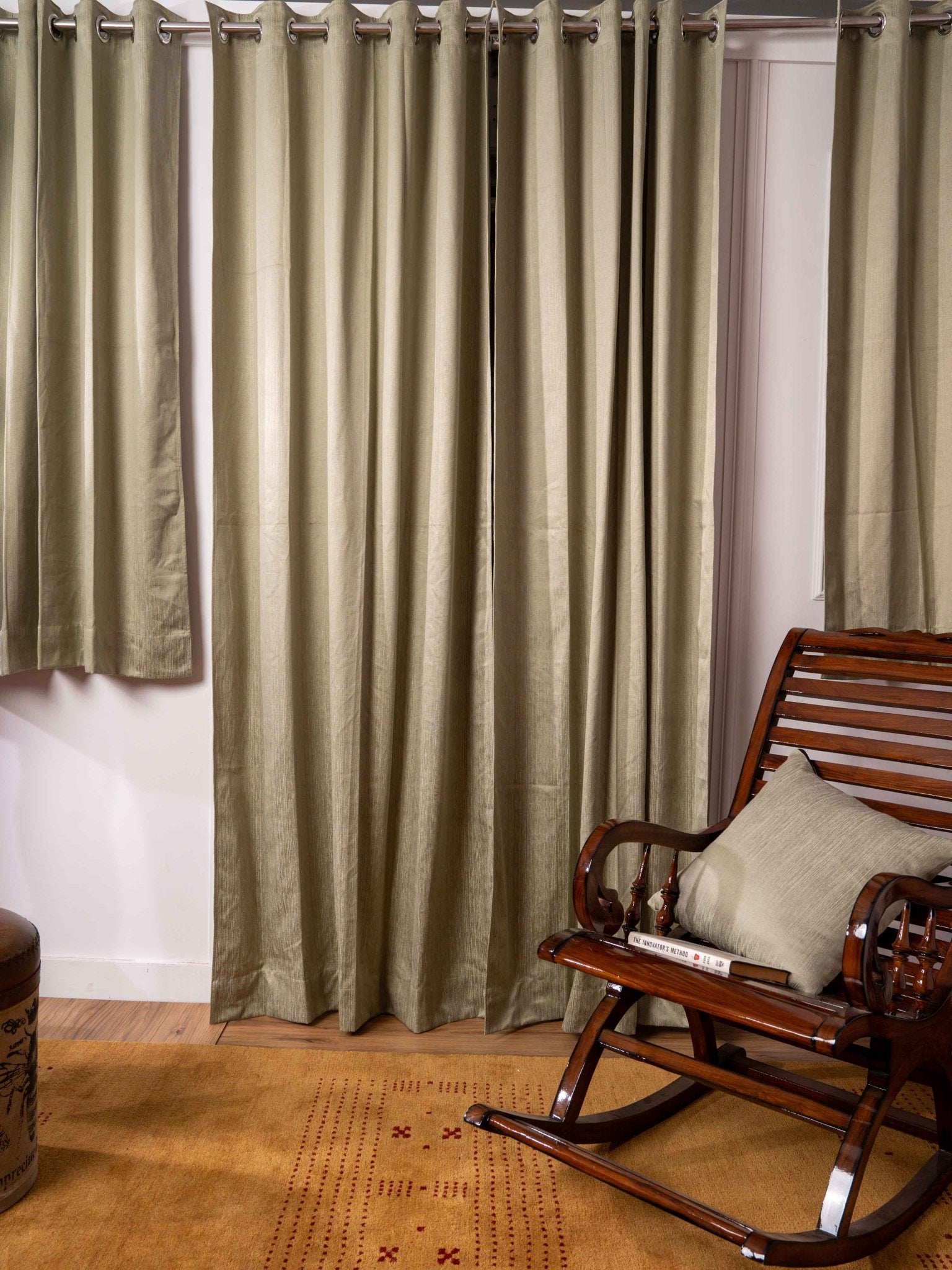 Light Green Curtains - Poly Cotton Jacquard Fabric, Plain Solid Texture, Set of 2 Panels - BBH HOMES LLC