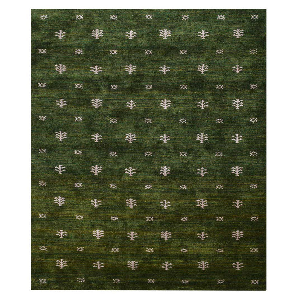 Iver Hand Knotted Silk & Wool Green Area Rug