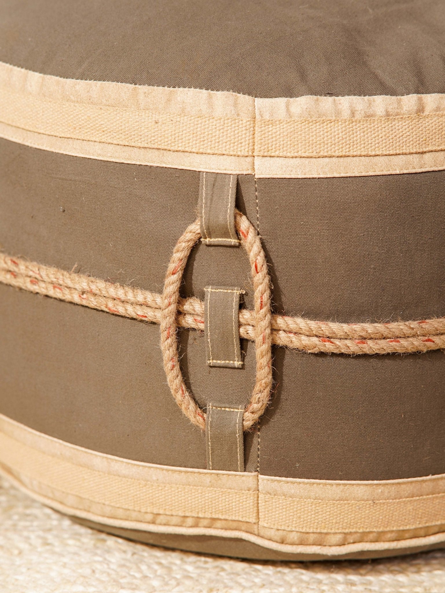 Nomad Loop Canvas Pouf – Round Ottoman | Beige with Handles - BBH HOMES LLC