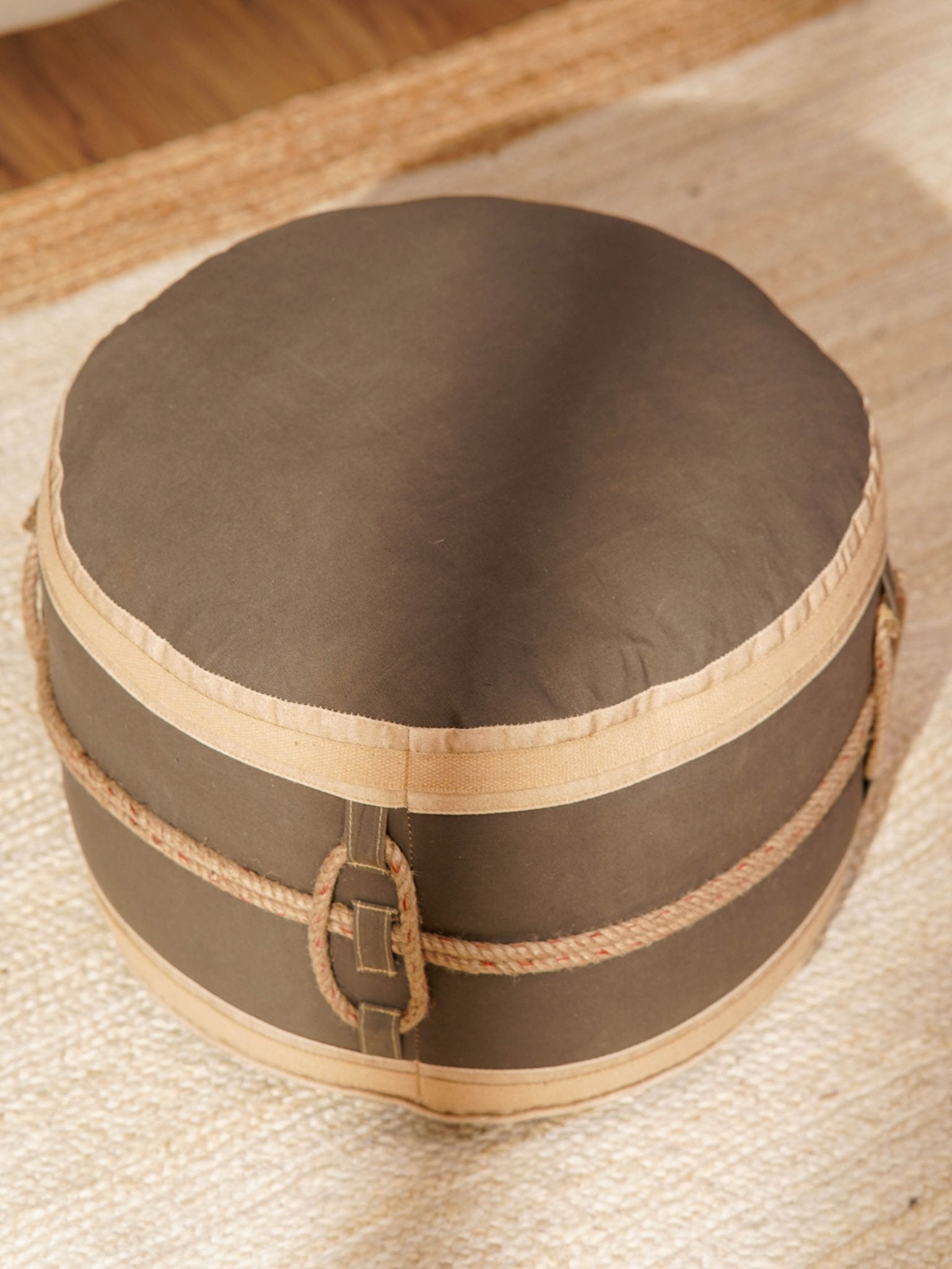 Nomad Loop Canvas Pouf – Round Ottoman | Beige with Handles - BBH HOMES LLC