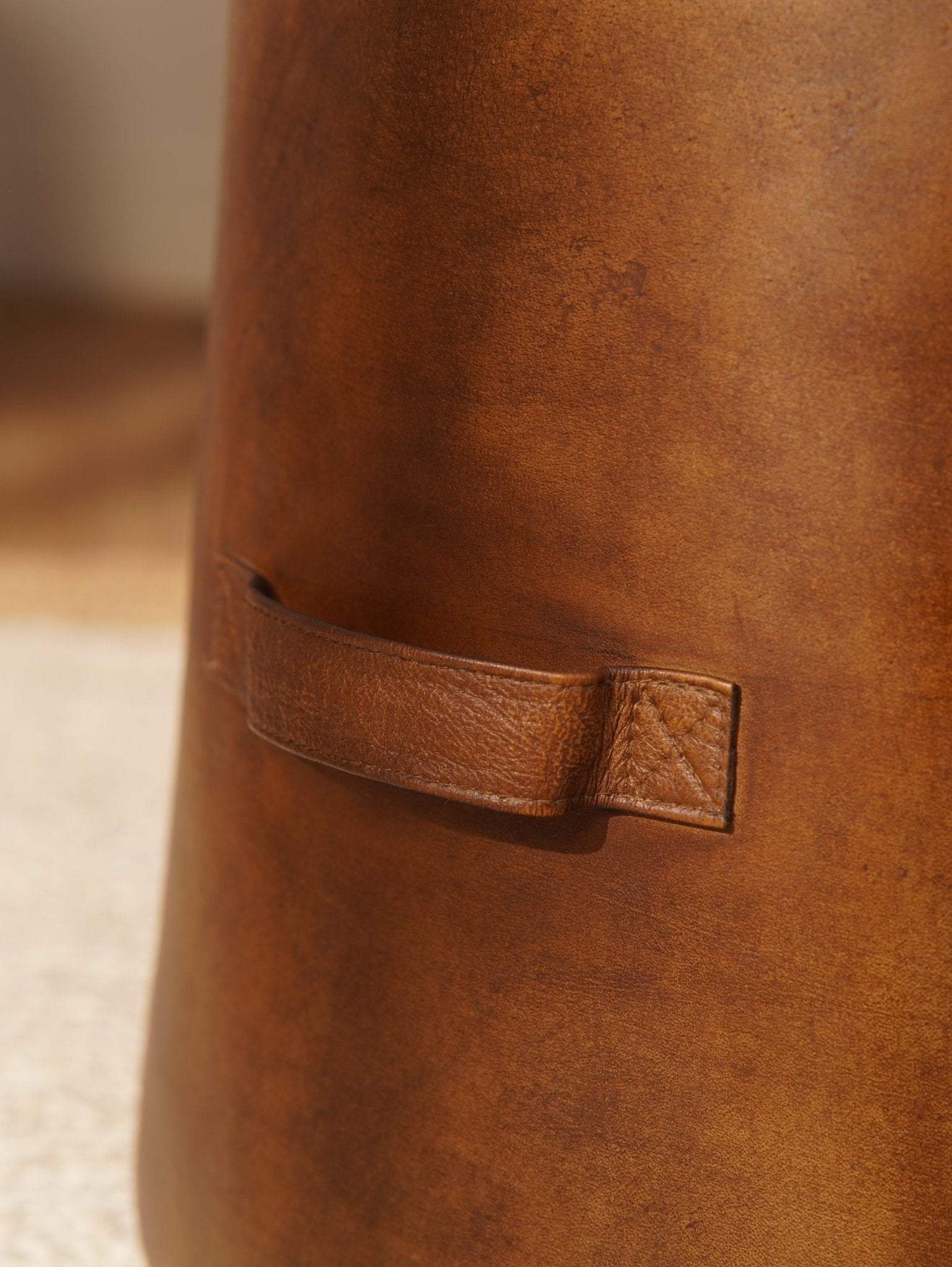 Nomad’s Rest Ottoman| Round Leather Ottoman | Wood Frame | Handcrafted Accent Pouf - BBH HOMES LLC