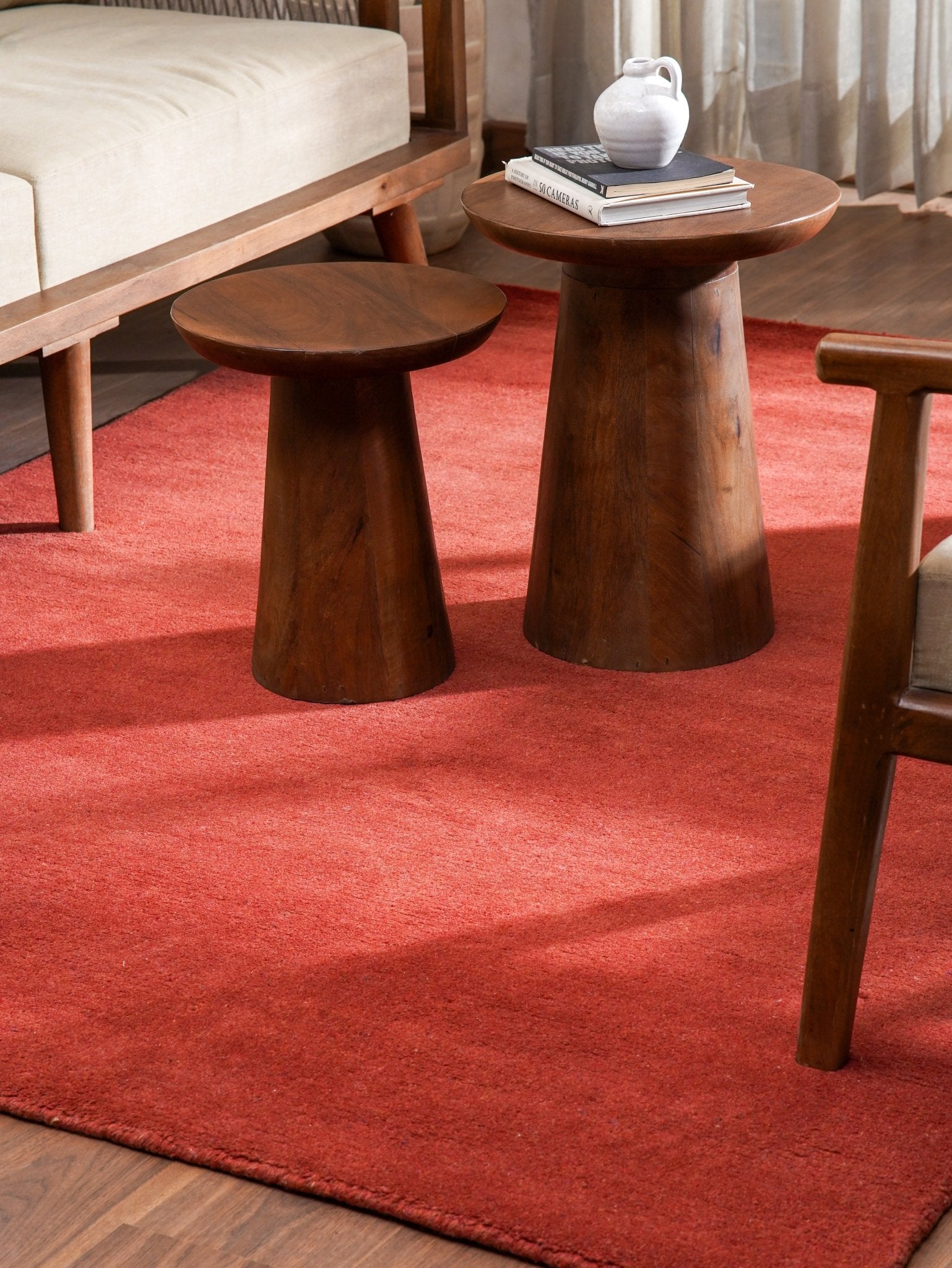Solid Dark Red Hand Knotted Tibbati Wool Rug - BBH HOMES LLC