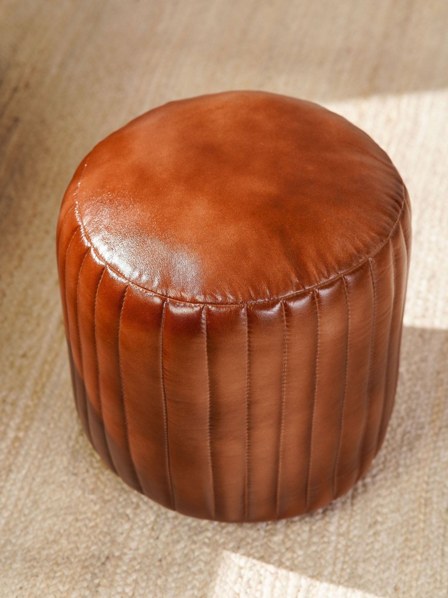 Strata Leather Round Pouf - BBH HOMES LLC