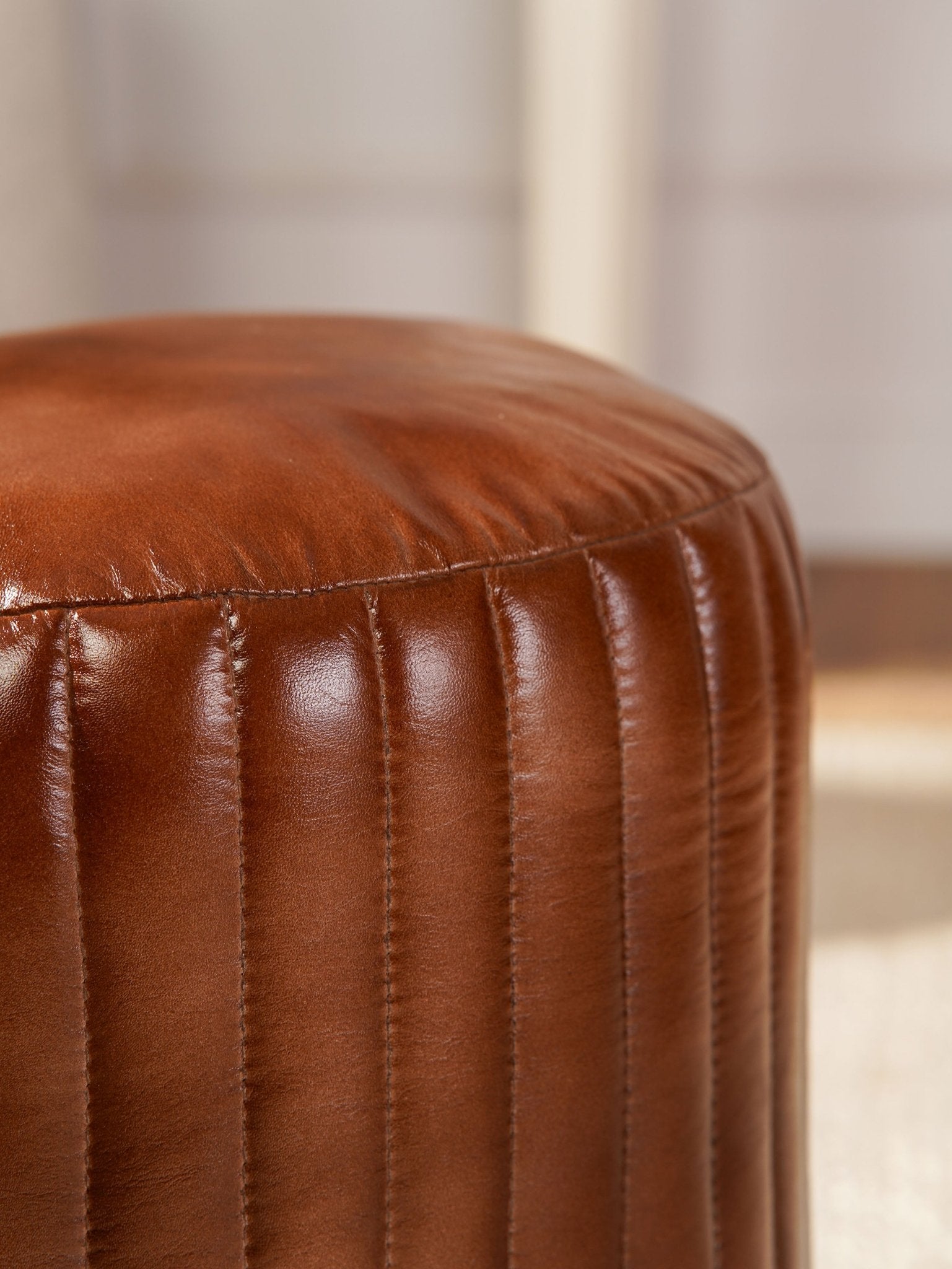 Strata Leather Round Pouf - BBH HOMES LLC