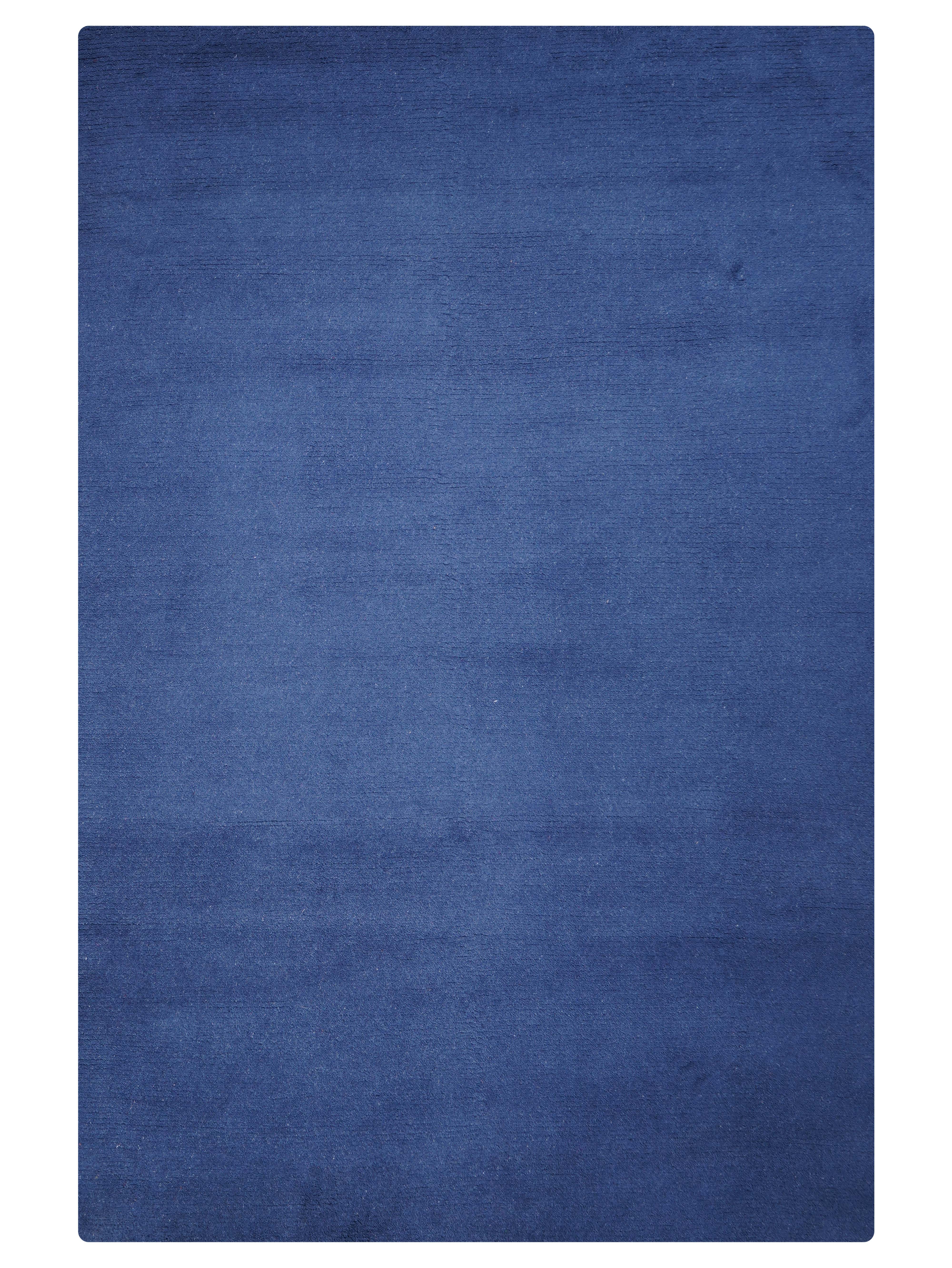 Solid Blue Hand Knotted Tibbati Wool Rug