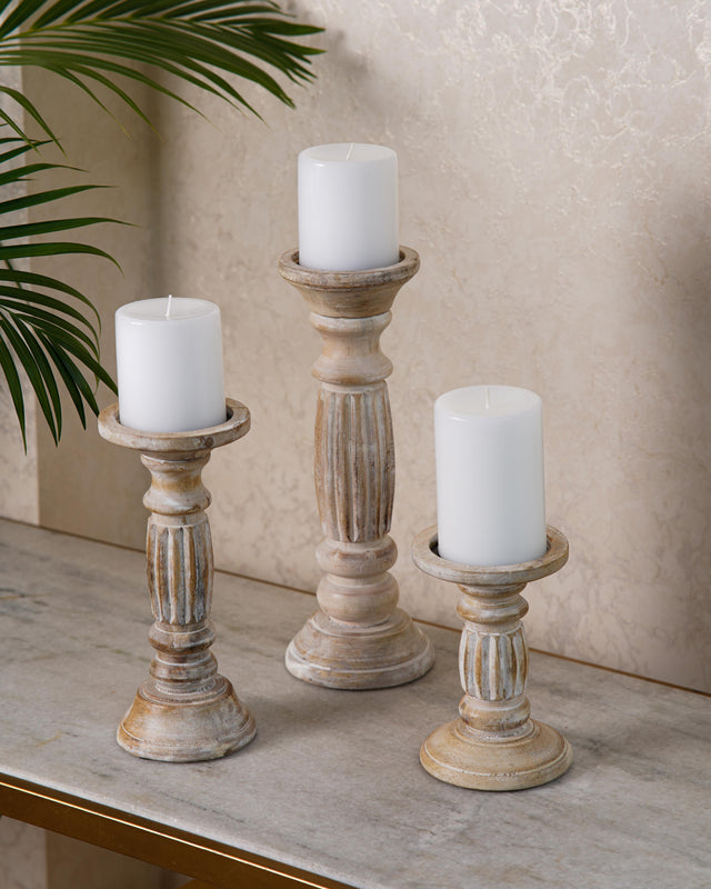 Ionic Pillar Candle Holder- Antique White