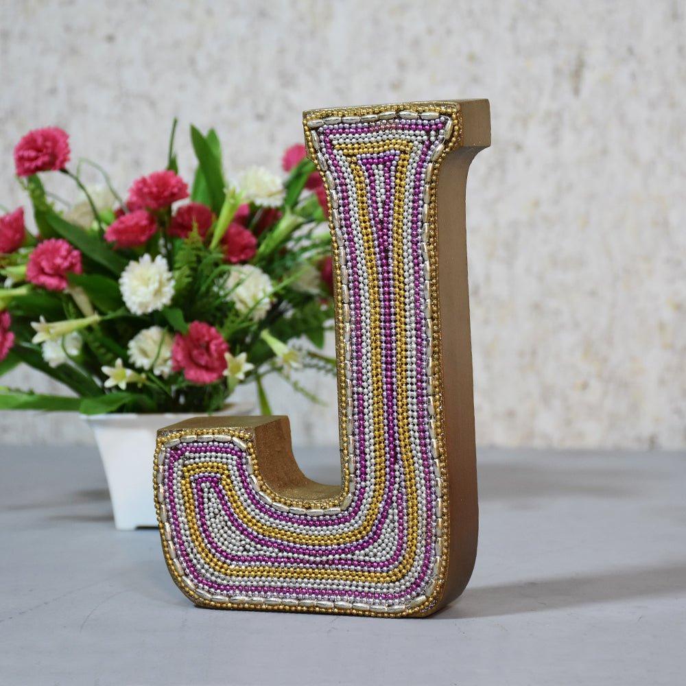 Zari Embellished Mango Wood Letter Blocks - BBH HOMES LLC