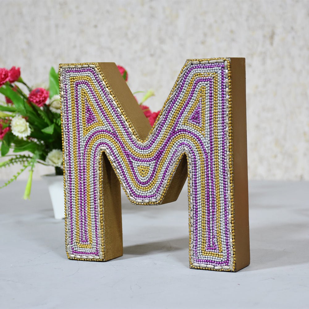 Zari Embellished Mango Wood Letter Blocks - BBH HOMES LLC