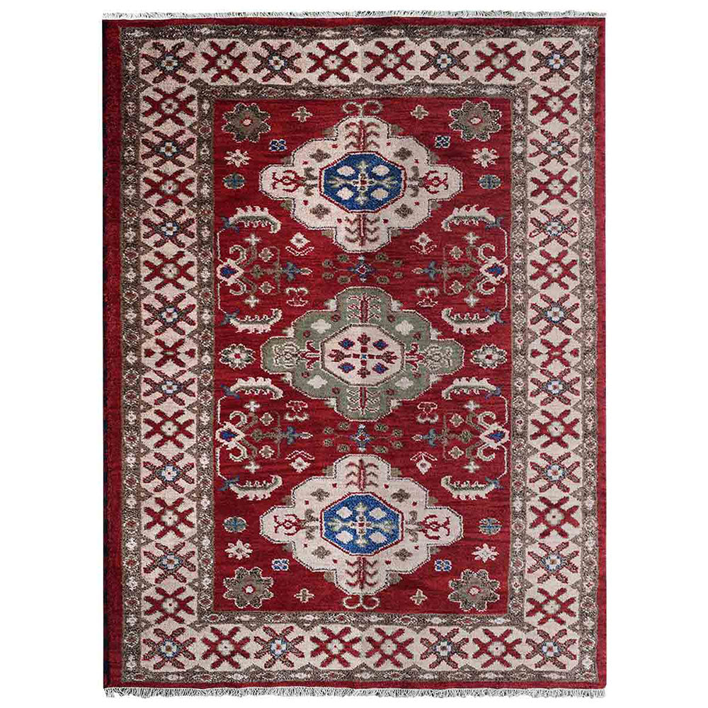 Nirjhar Hand Knotted Afghan Wool And Silk Area Rug  Kazak