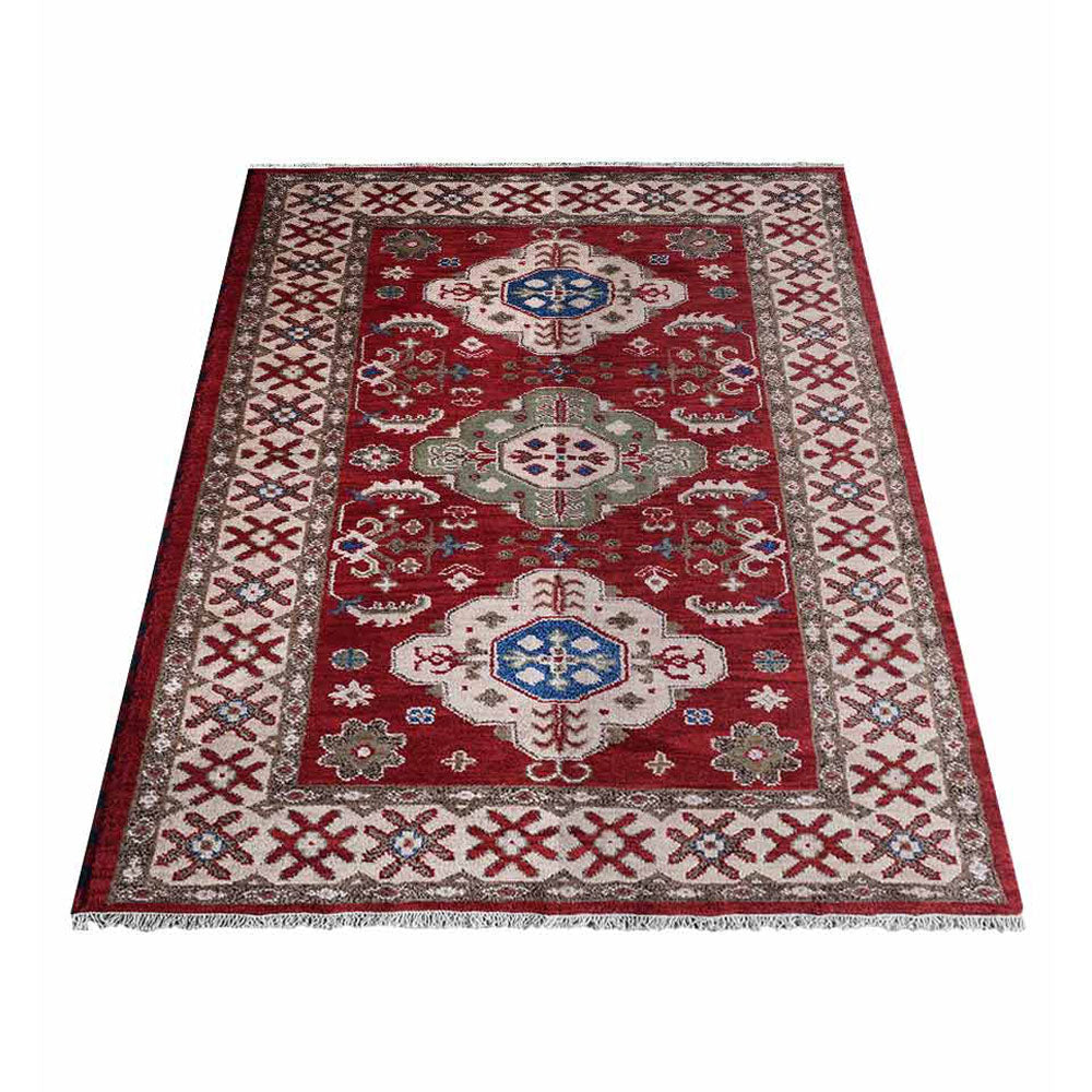 Nirjhar Hand Knotted Afghan Wool And Silk Area Rug  Kazak