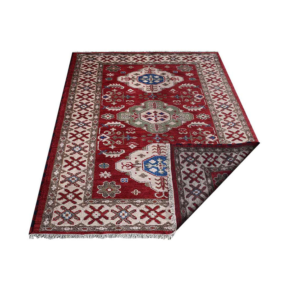 Nirjhar Hand Knotted Afghan Wool And Silk Area Rug  Kazak