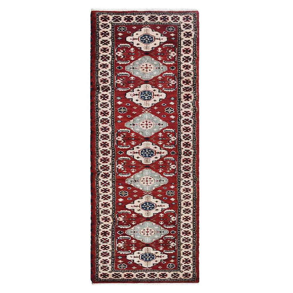 Nirjhar Hand Knotted Afghan Wool And Silk Area Rug  Kazak