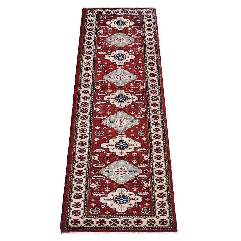 Nirjhar Hand Knotted Afghan Wool And Silk Area Rug  Kazak