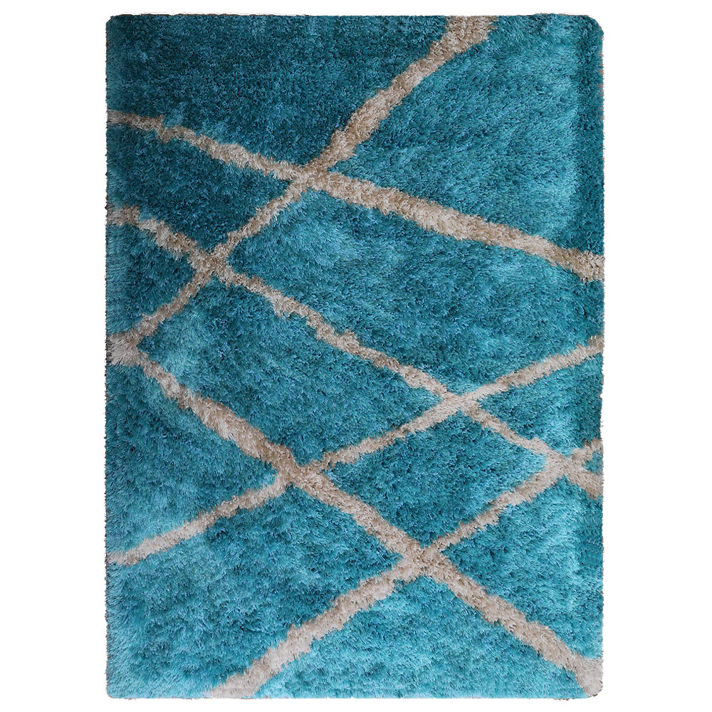 Aqua Lattice Hand Tufted Shag Rug