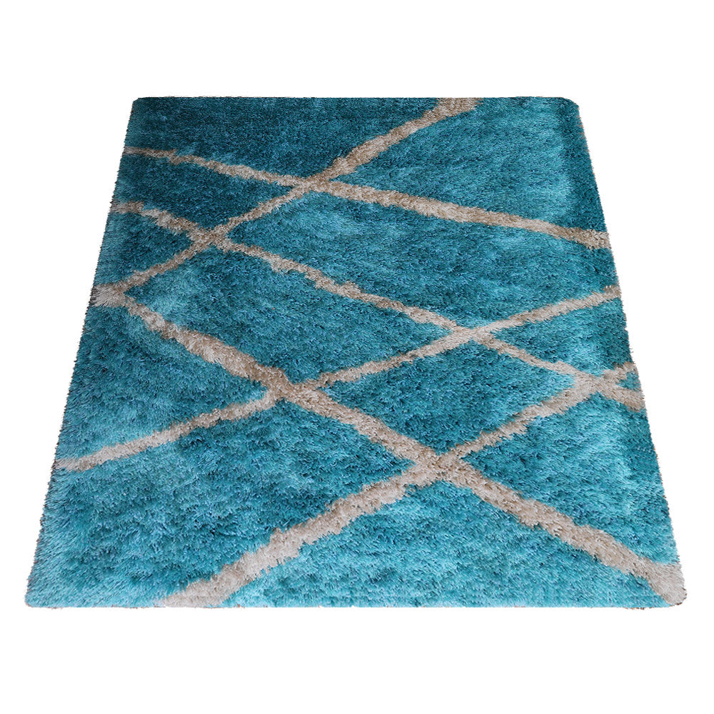 Aqua Lattice Hand Tufted Shag Rug