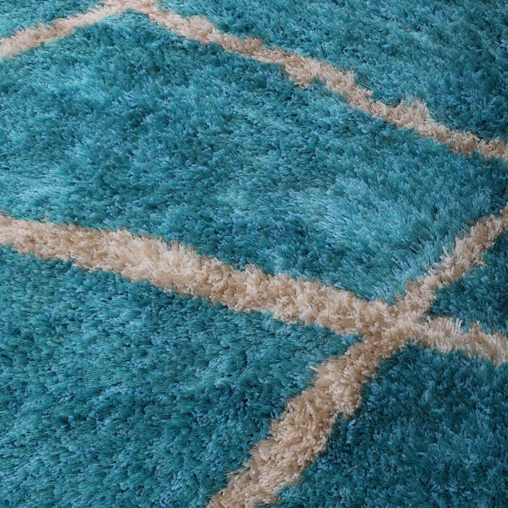 Aqua Lattice Hand Tufted Shag Rug