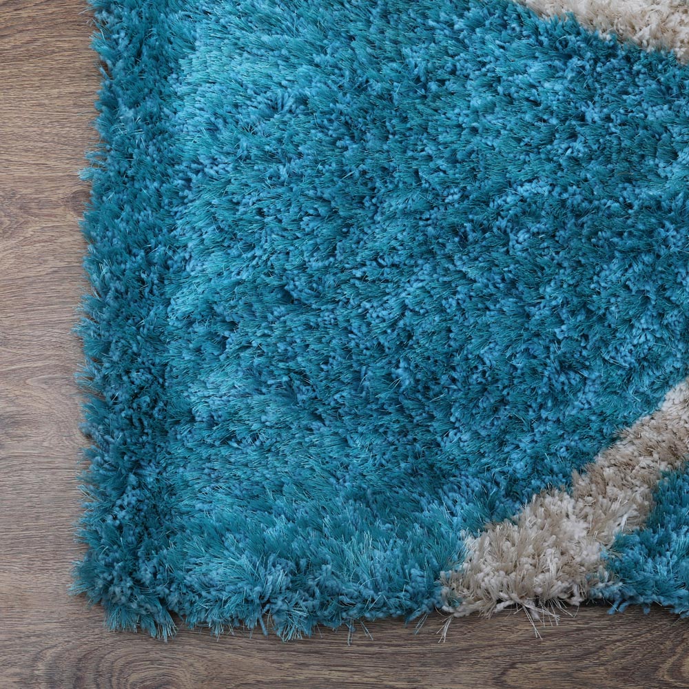 Aqua Lattice Hand Tufted Shag Rug