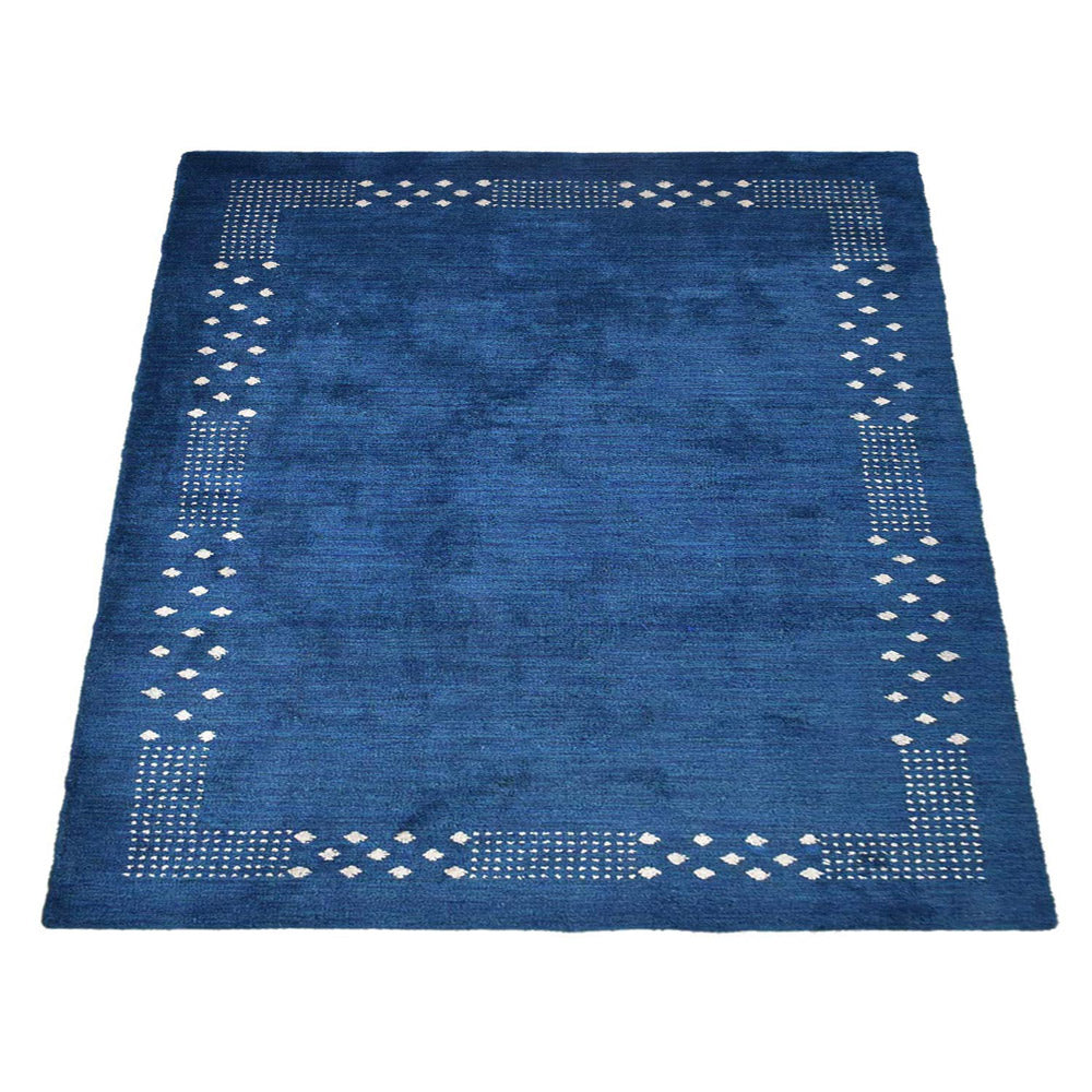 May Hand Knotted Loom Silk & Wool Blue Area Rug