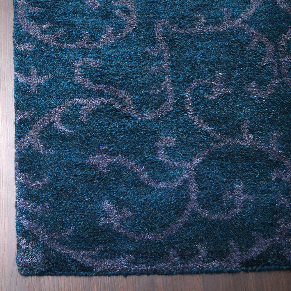 Ora Hand Knotted Silk Dark Blue Rug