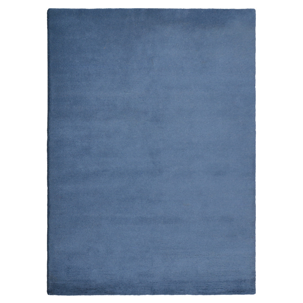 Solid Blue Hand Knotted Tibbati Wool Rug