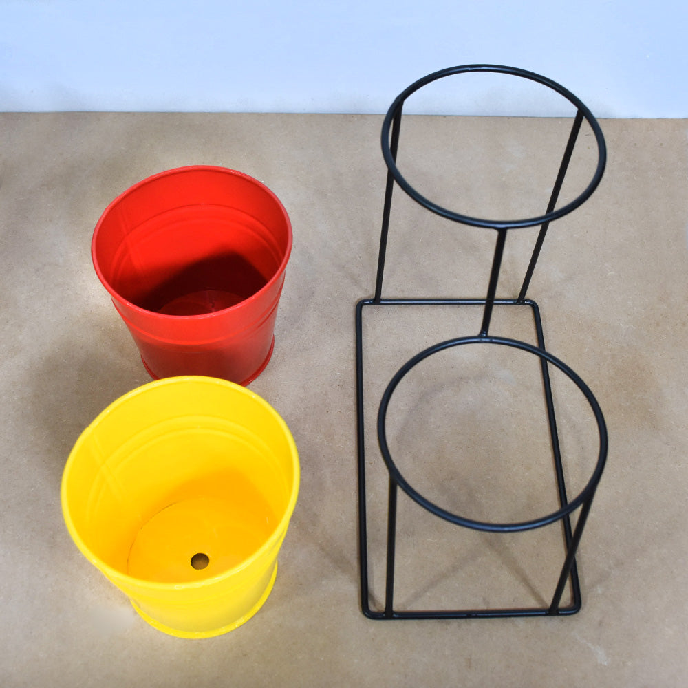 Red & Yellow Iron Pot Planter