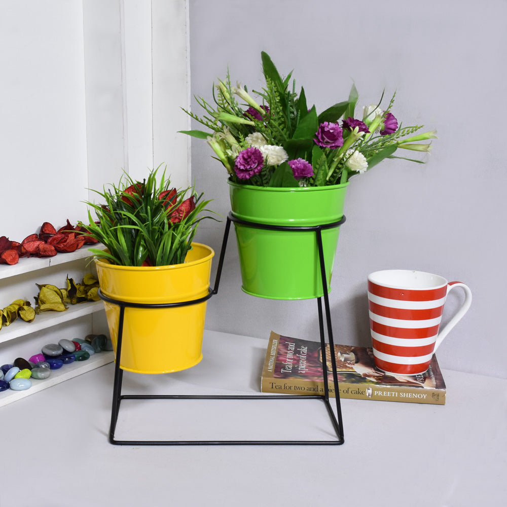 Green & Yellow Iron Pot Planters