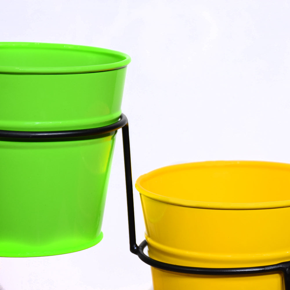 Green & Yellow Iron Pot Planters