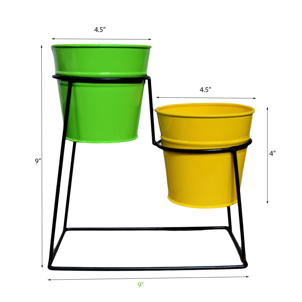 Green & Yellow Iron Pot Planters