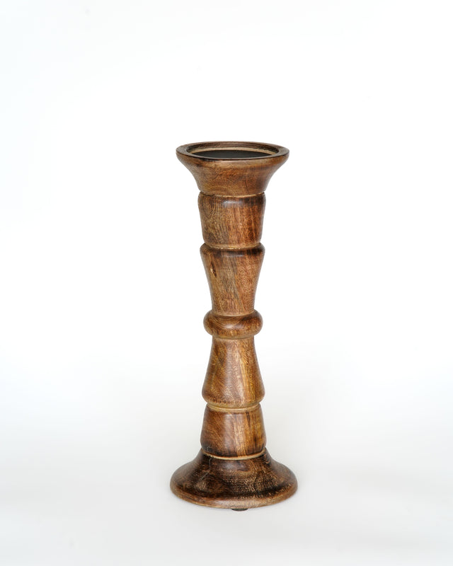 Turnwood Pillar Candle Holder - Medium Burnt