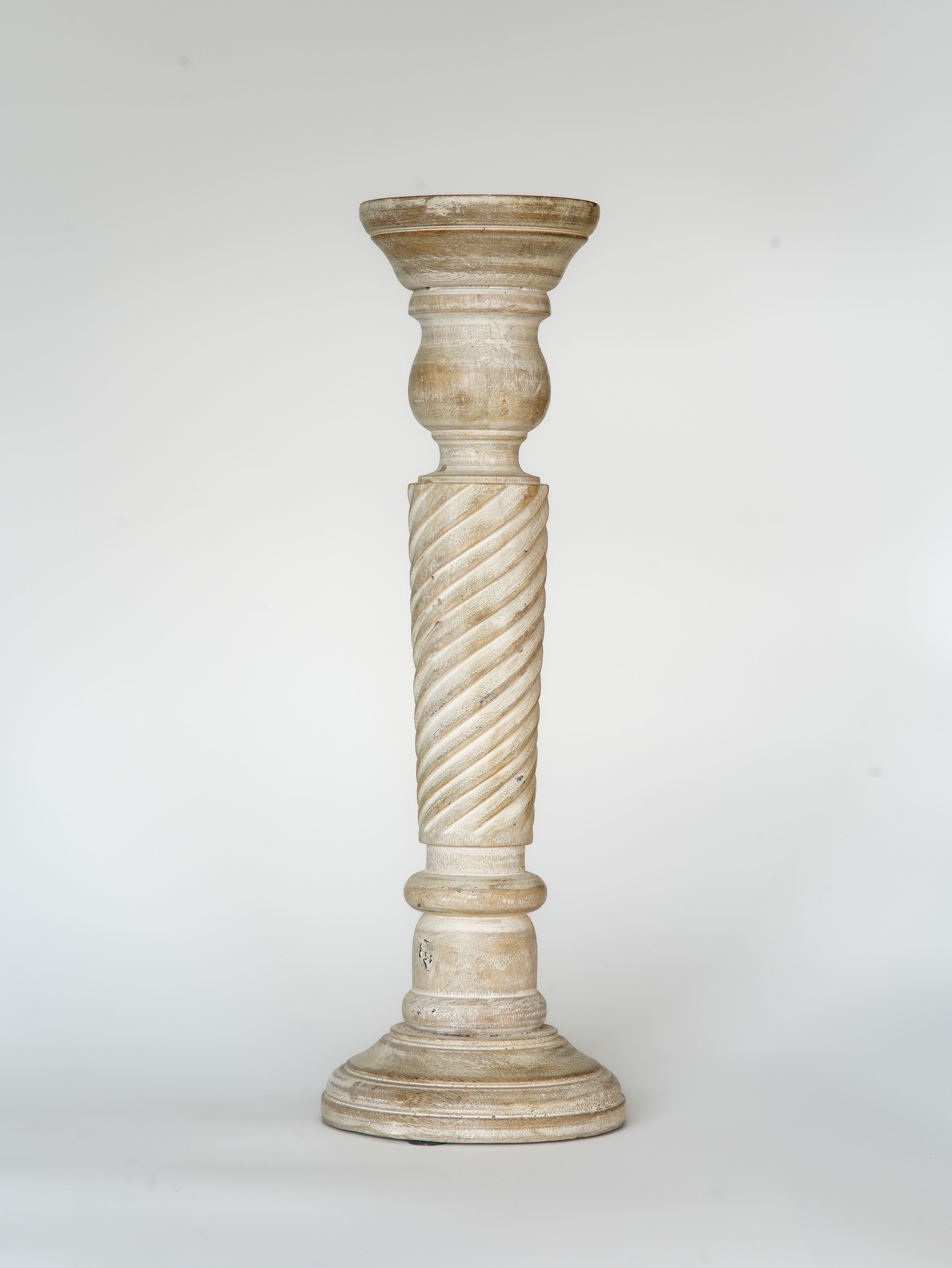 Helix Pillar Candle Holder - Antique White