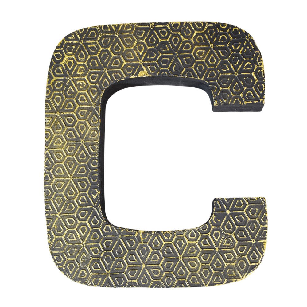 Geometric Gold Accent Mango Wood Letter Block - BBH HOMES LLC
