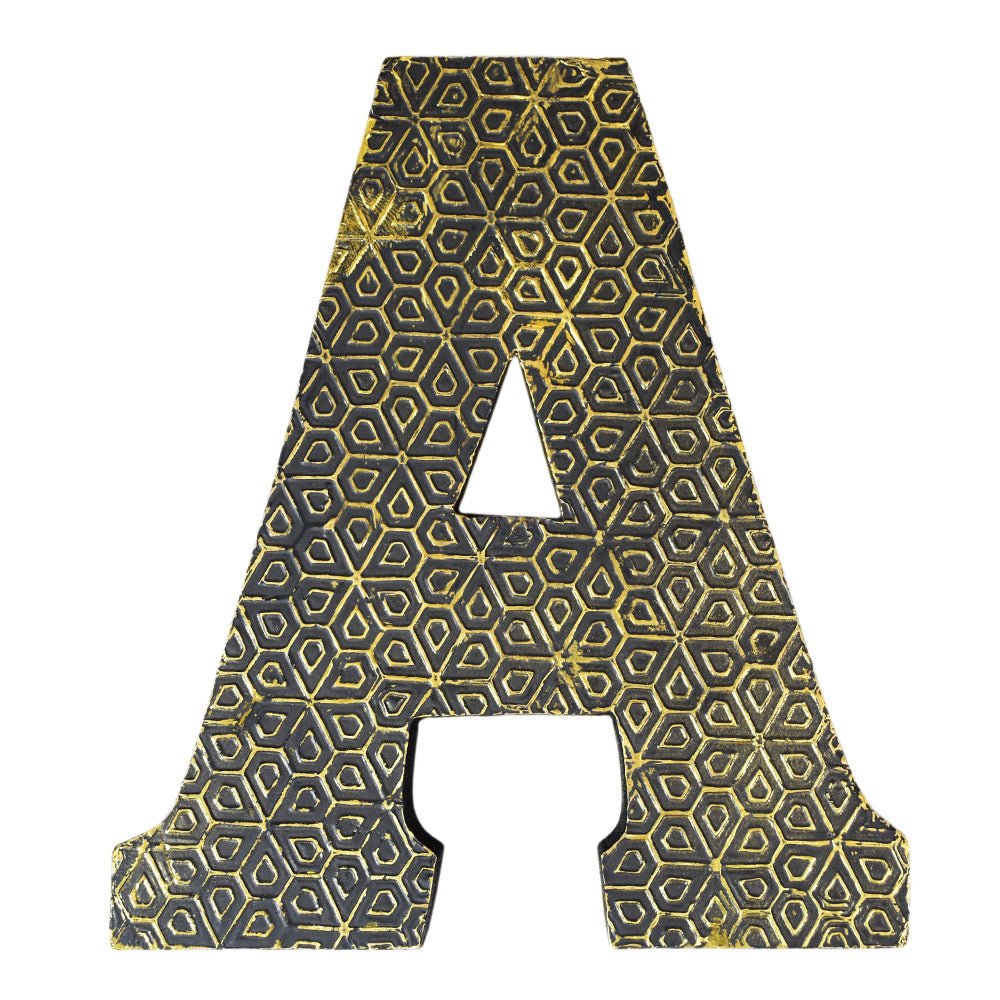 Geometric Gold Accent Mango Wood Letter Block - BBH HOMES LLC