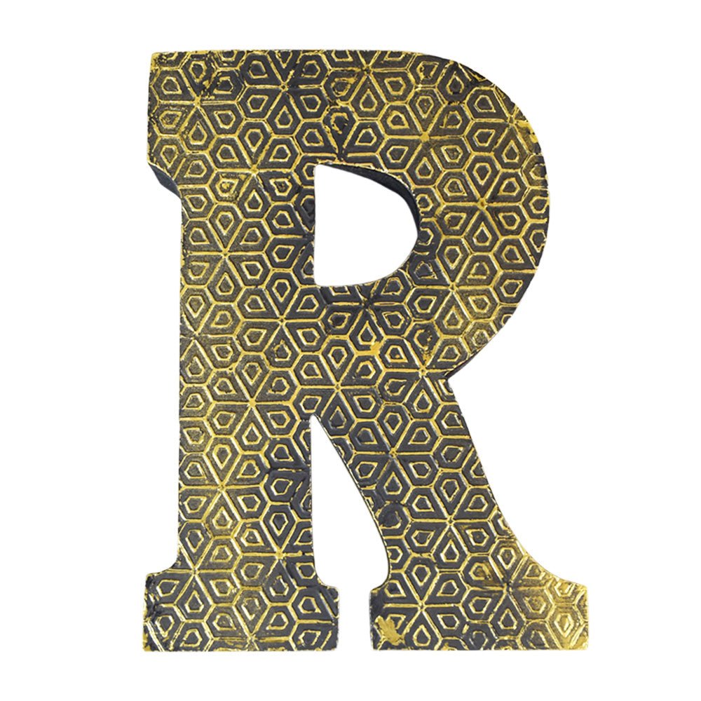 Geometric Gold Accent Mango Wood Letter Block - BBH HOMES LLC