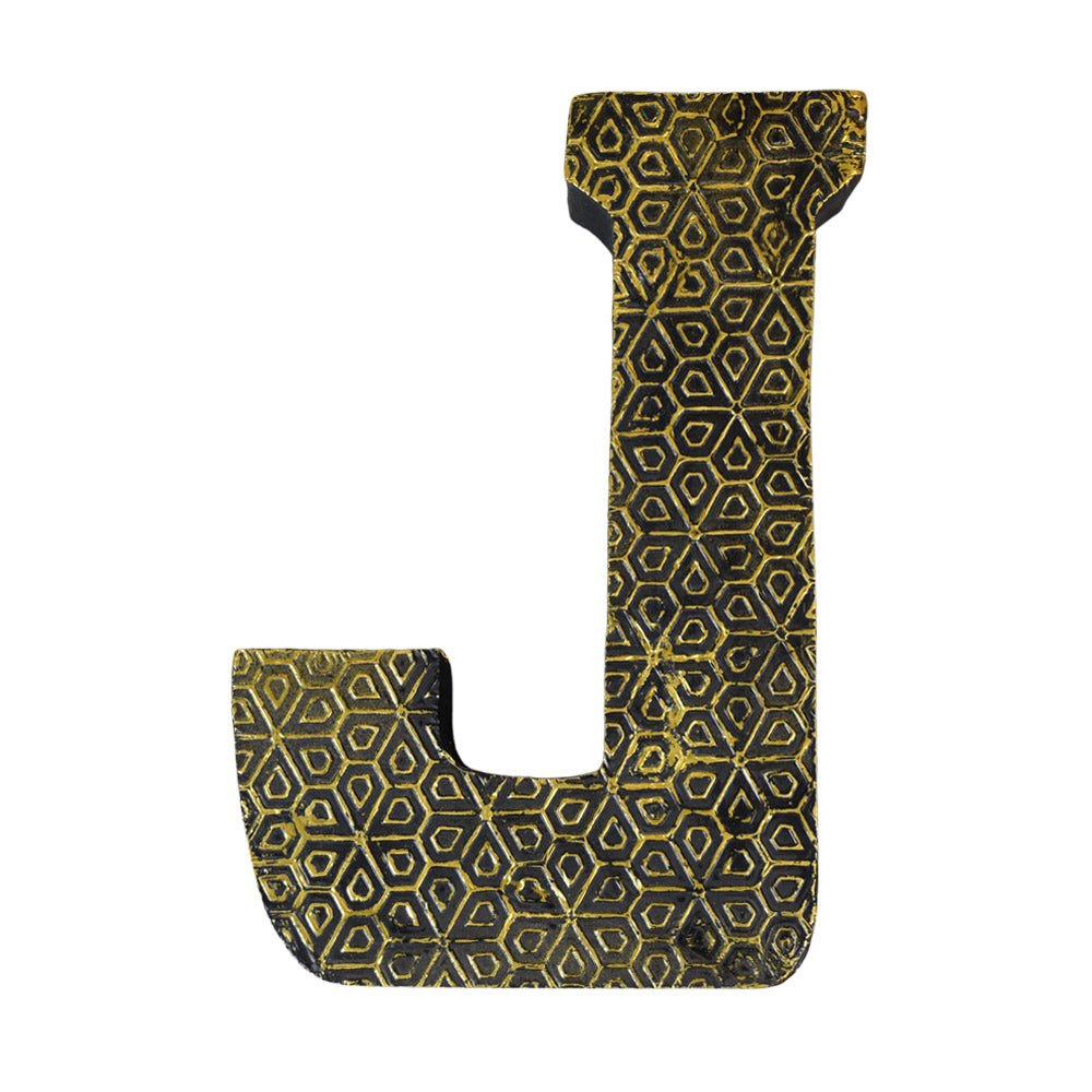 Geometric Gold Accent Mango Wood Letter Block - BBH HOMES LLC
