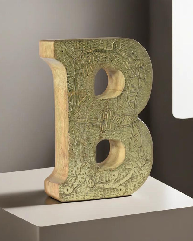Vintage Ornate Carved Letter(A to Z) & Numbers(0 to 9) Solid Wood Block